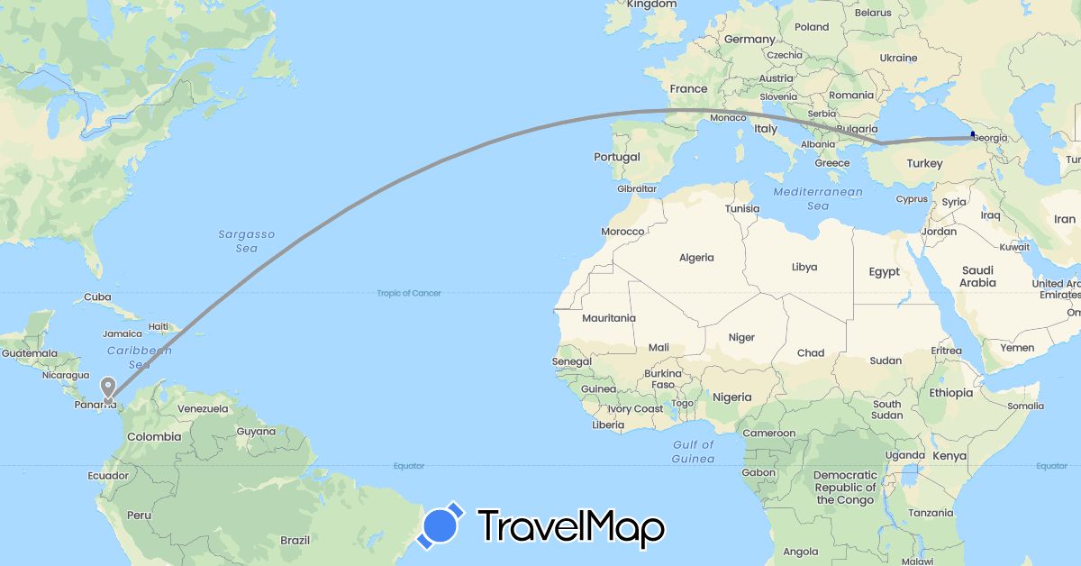 TravelMap itinerary: driving, plane in Georgia, Panama, Turkey (Asia, North America)